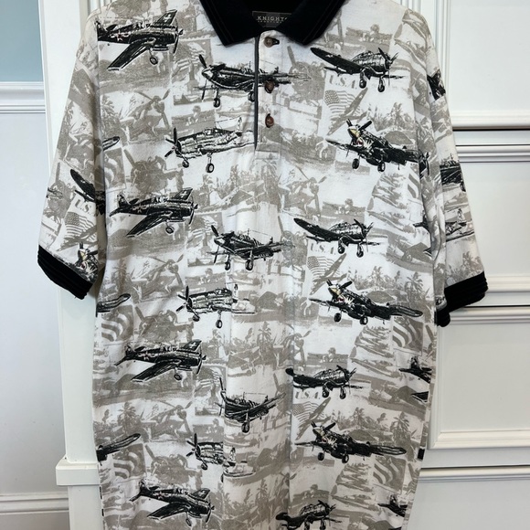 WWII Vintage Airplane Print Polo Shirt - Picture 2 of 4
